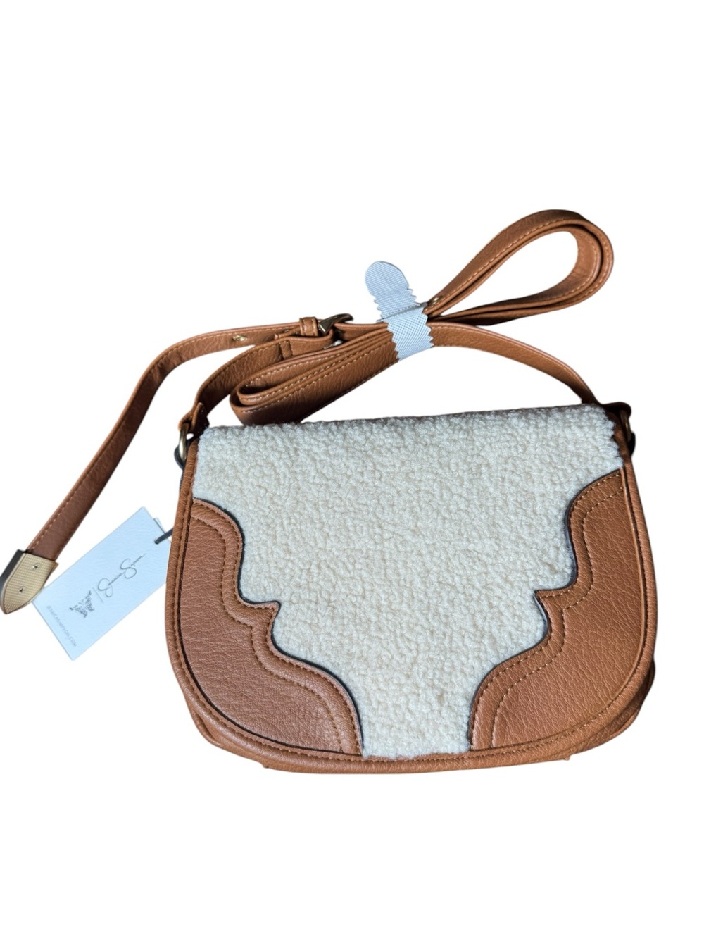 Jessica Simpson Saddle/Crossbody Bag with Adjustable Straps & Faux Shearling